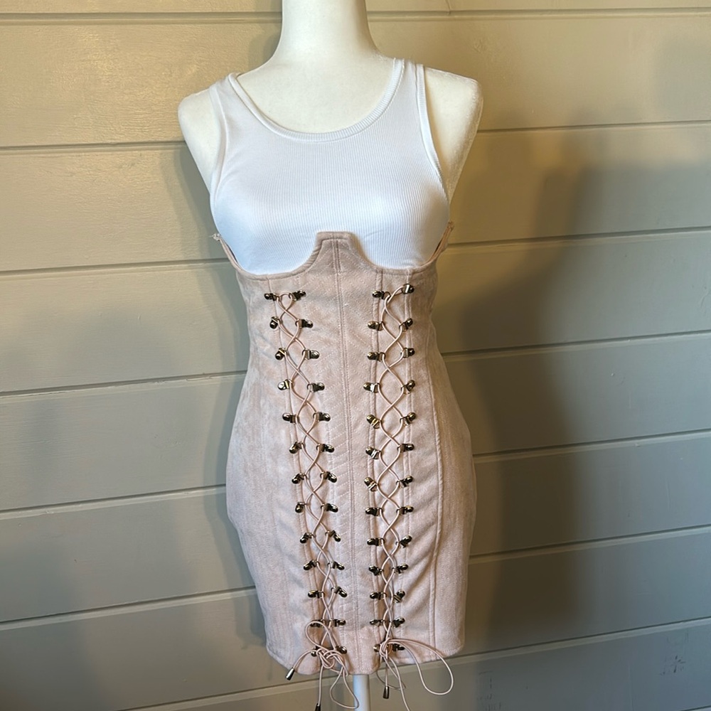 Elegant Lace-Up Beige Skirt